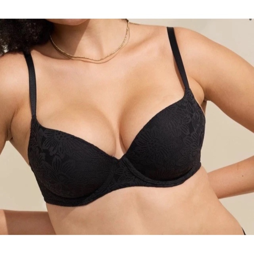 Aerie Sunnie Bloom Demi Push Up Lace Bra Black 34C Adjustable Straps NWT